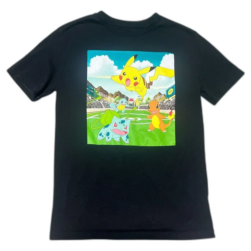 Old Navy Pokémon Graphic Tee Youth XL 14-16 Black Pikachu Charmander Squirtle